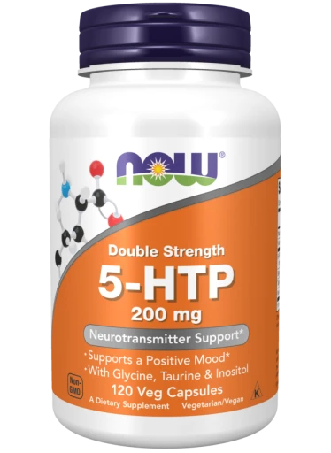NOW 5-HTP + Glycin, Taurin a Inositol, 200 mg, 120 rostlinných kapslí